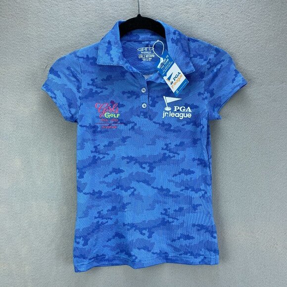 Garb Inc Polo Shirt Girls Medium Blue‎ Golf PGA Jr League Mel Reid Signature - Picture 3 of 7